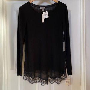 Chelsea 28 blk sweater with faux lace under shirt